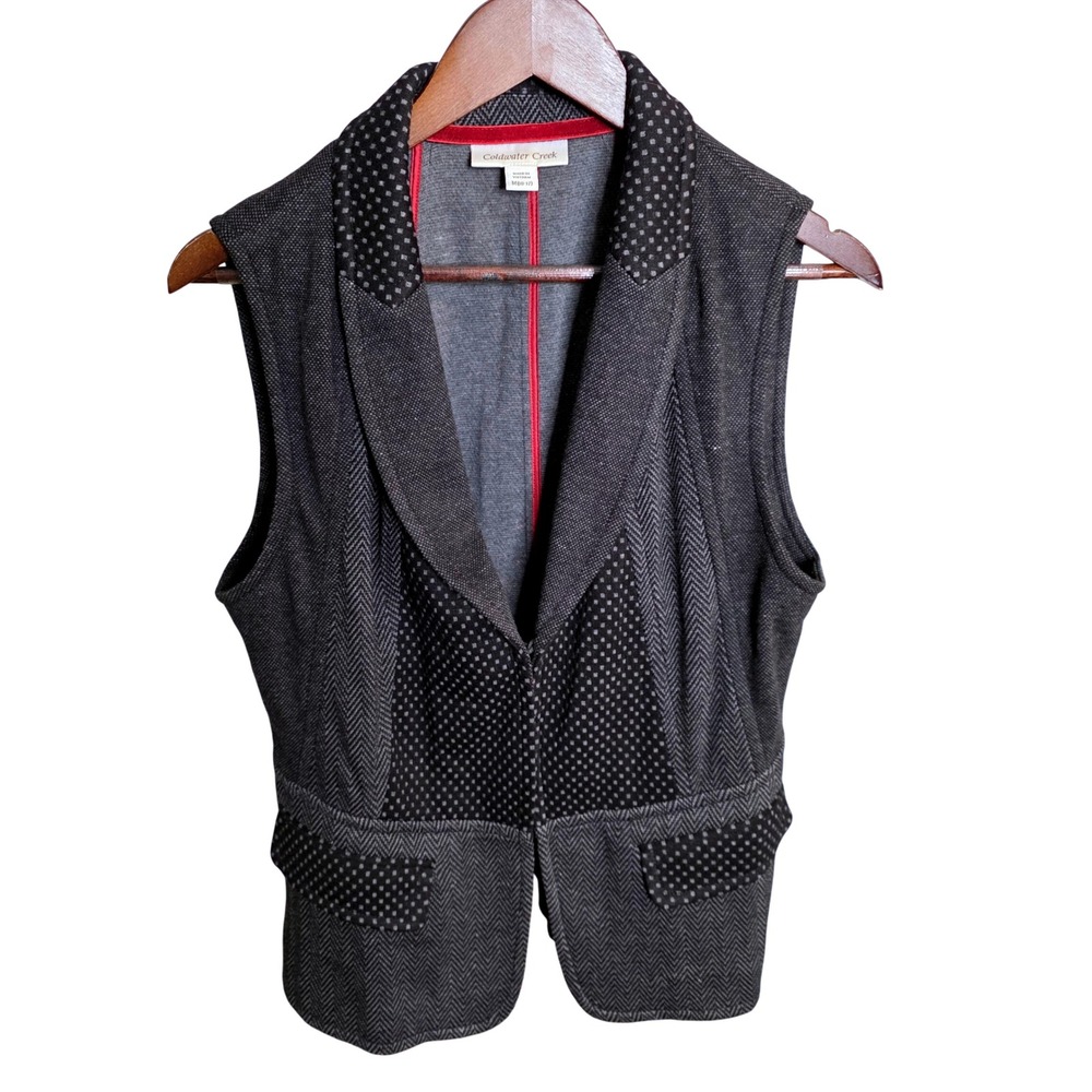 Coldwater Creek Herringbone Knit Vest Sleeveless Career Casual Gray M 10-12 Y2K